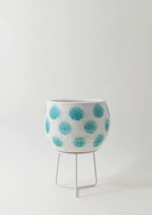 Hand-Thrown Boulder Pot - Small, Teal Green Spots